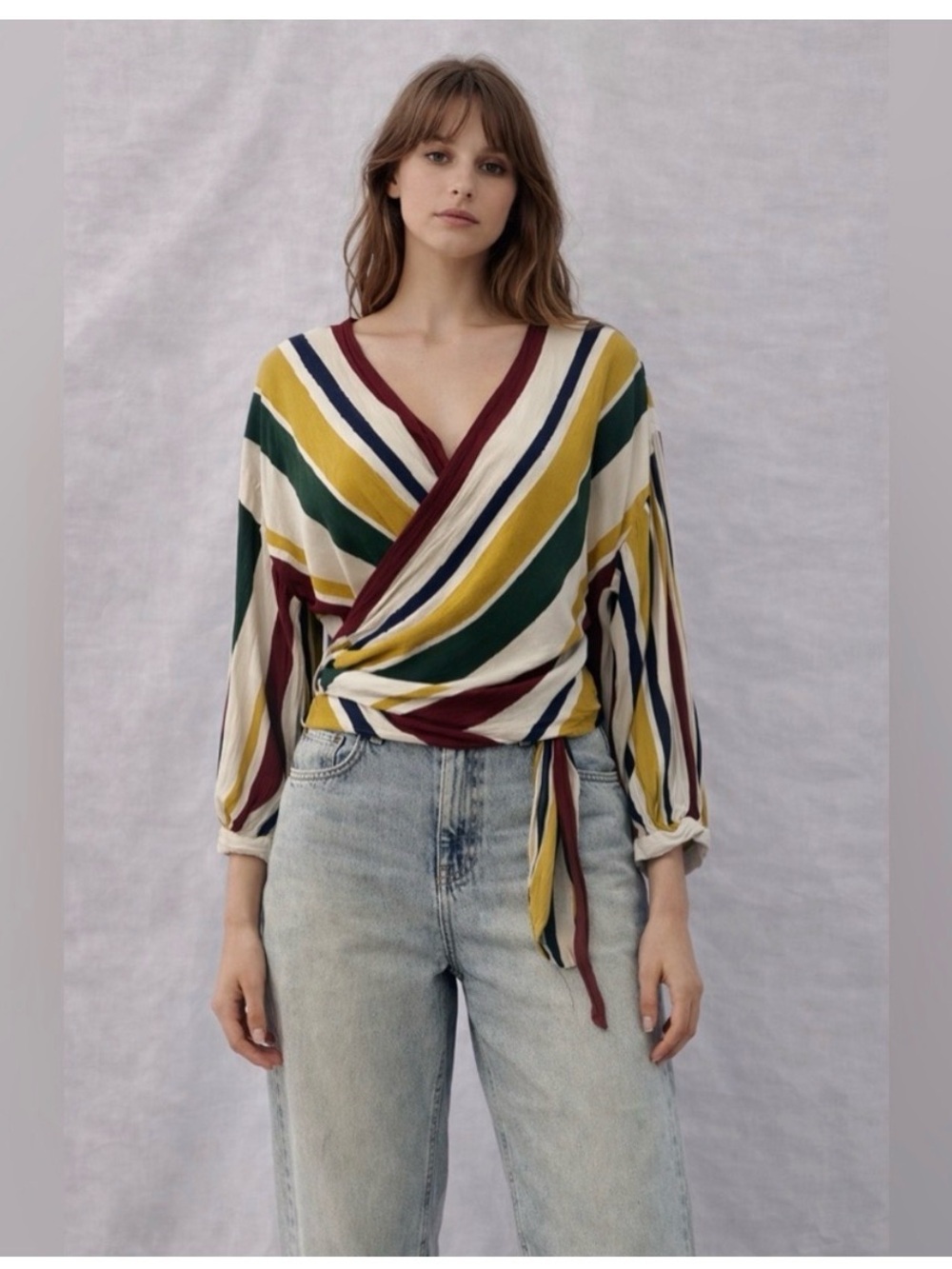 ZARA Striped Wrap Top Multicolor Like New Small
